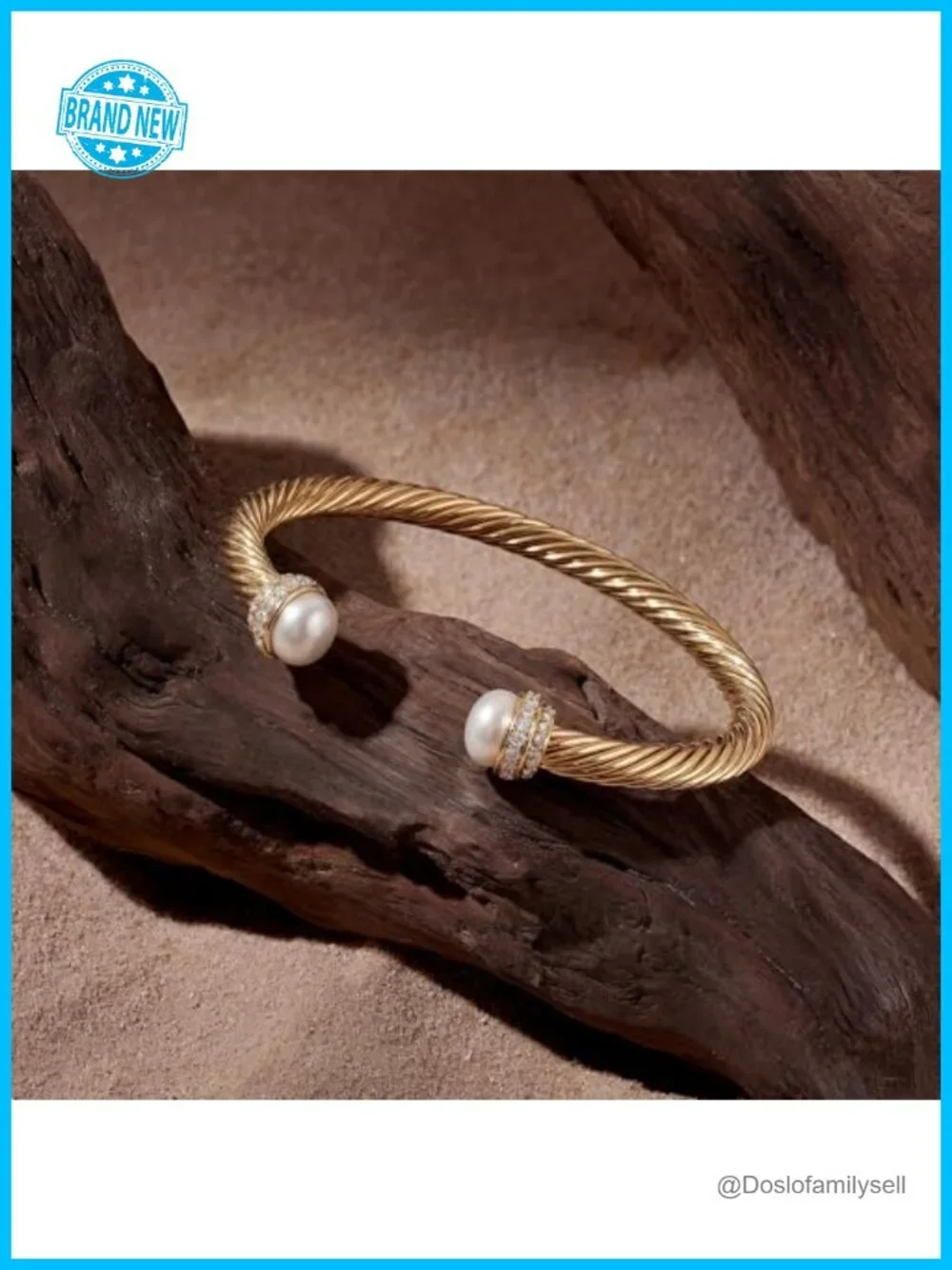 14K Gold Plated Open Cuff Bangle Bracelet Adjustable Twisted Cable Charm